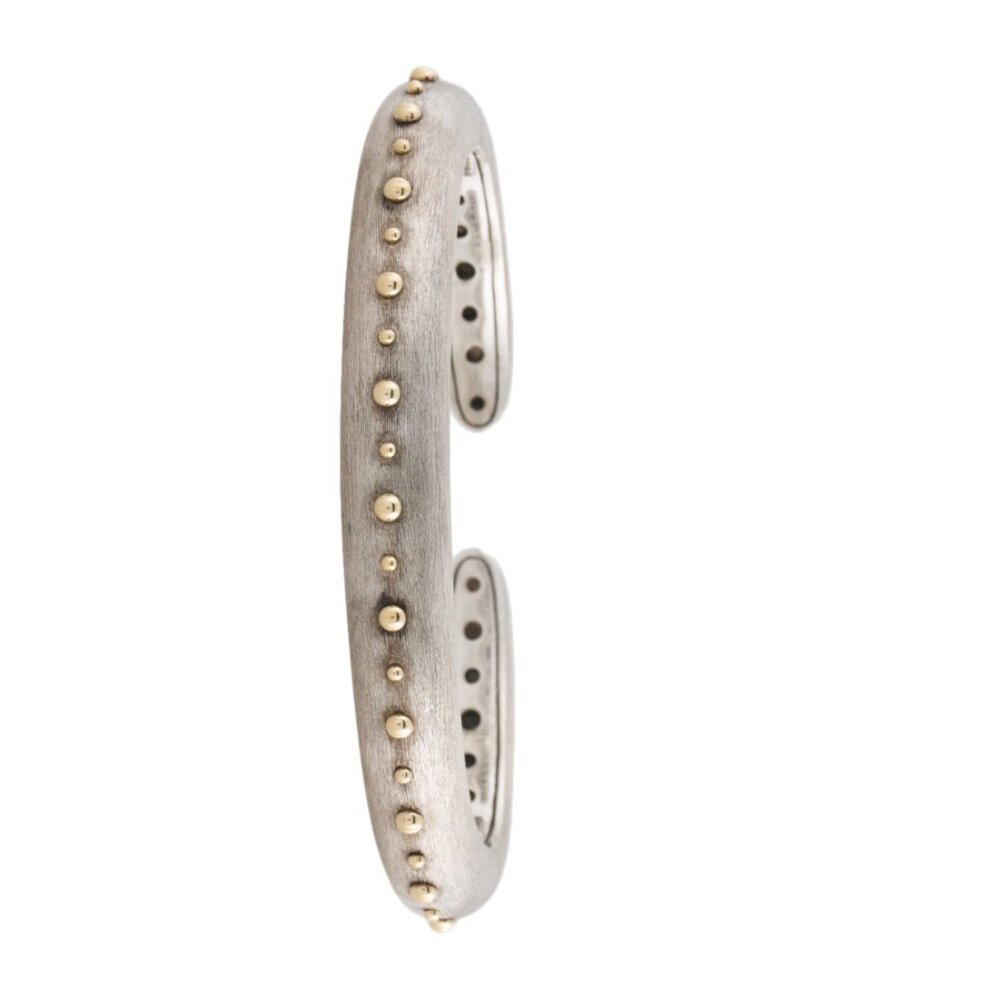 JOHN HARDY STERLING SILVER & 18K YELLOW GOLD DOT BRUSHED KICK CUFF BRACELET - Picture 2 of 11